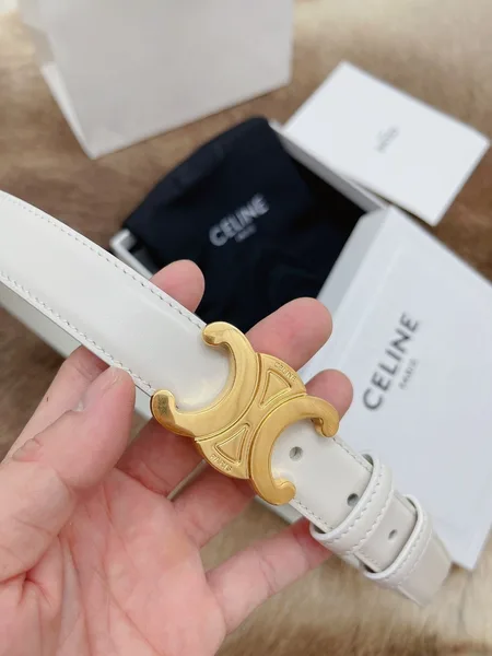 Celine Medium Triomphe Belt 25MM in White Calfskin product view 3