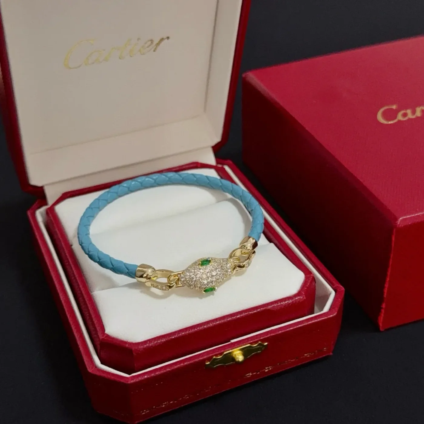 Cartier Panthere Blue Braided Bracelet with Gold-Tone Panther Clasp product view 1