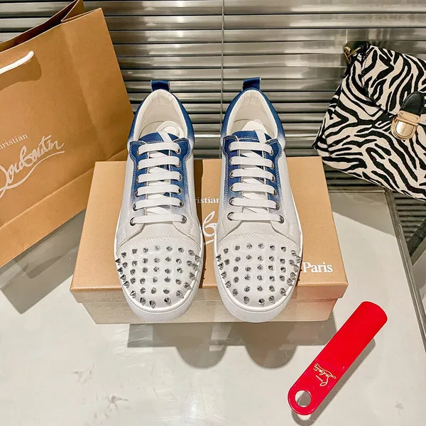 Christian Louboutin Louis Junior Spikes Sneakers White and Blue product view 3