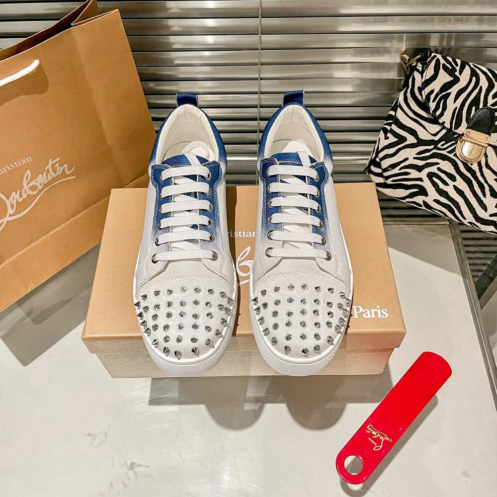 Christian Louboutin Louis Junior Spikes Sneakers White and Blue product view 3