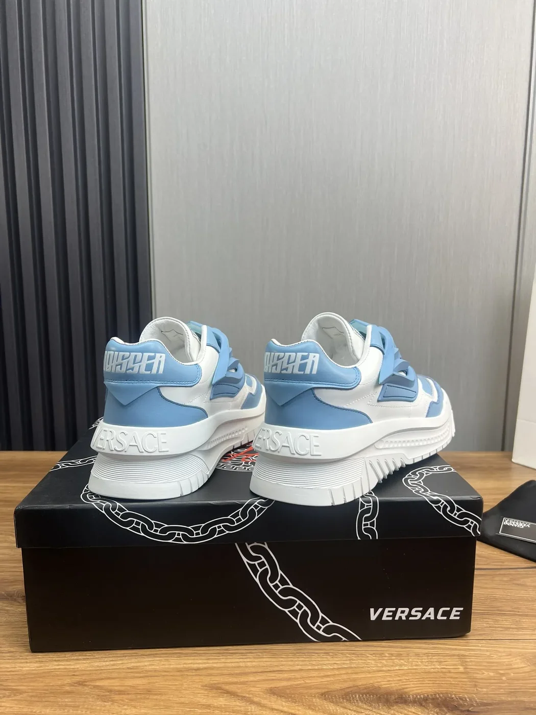Versace Blue  White Leather Sneakers product view 6