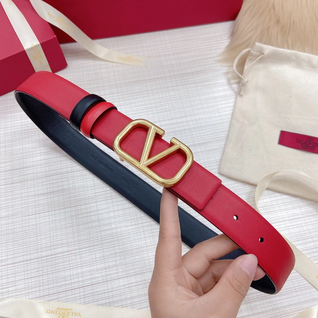 Valentino VLogo Reversible Belt 30mm in Black and Red Calfskin product view 7
