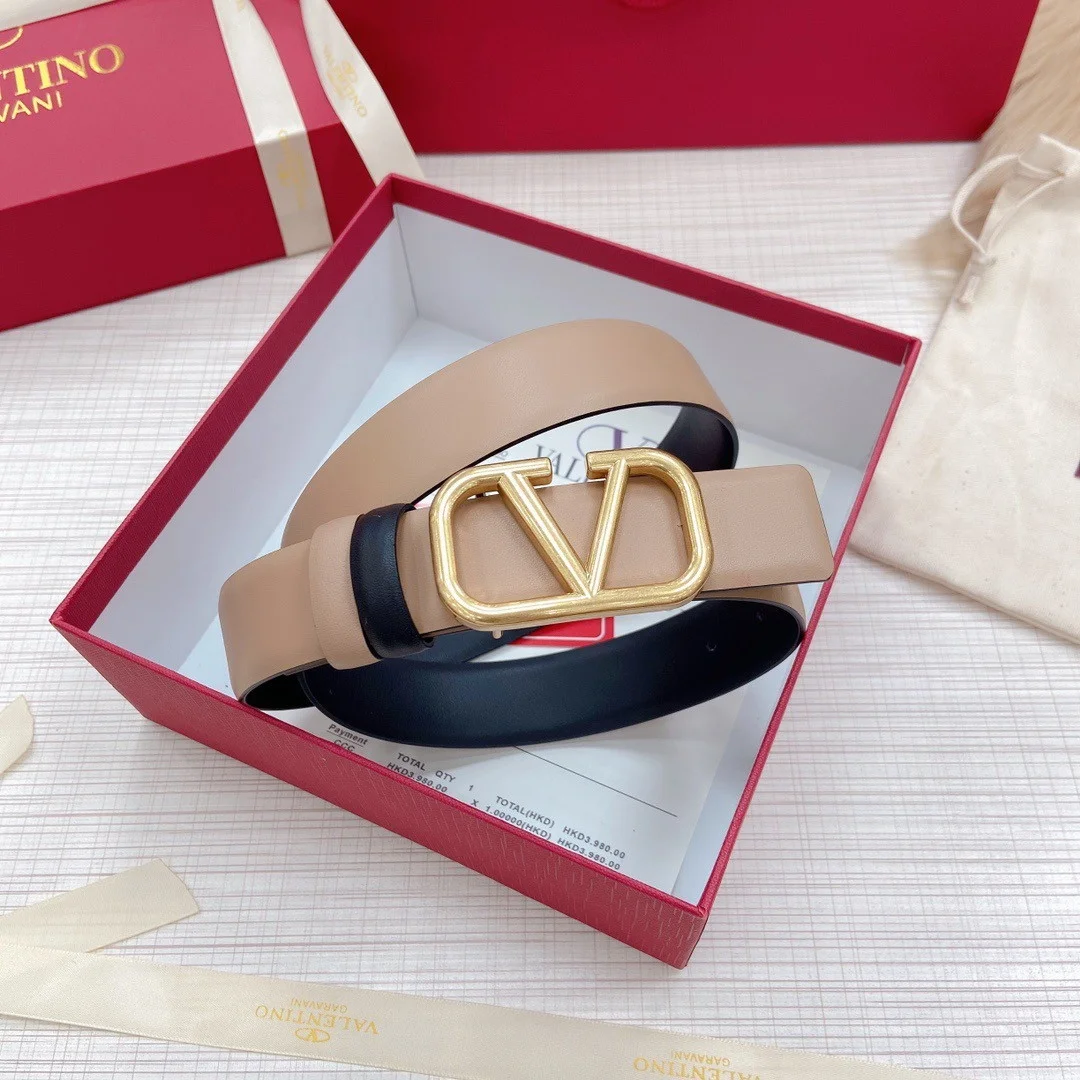 Valentino VLogo Reversible Belt 30mm in Beige and Black Calfskin product view 6