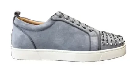 Christian Louboutin Louis Junior Spikes Suede-Effect Sneakers Grey with White Sole product view 1