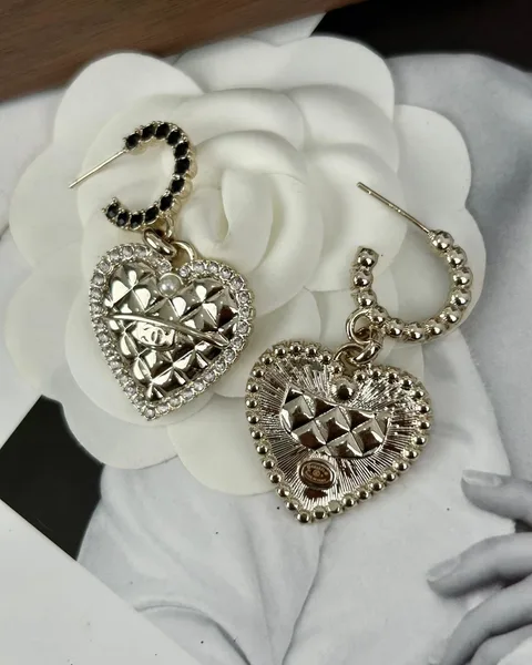 Chanel Heart Dangle Hoop Earrings Gold-Tone product view 3