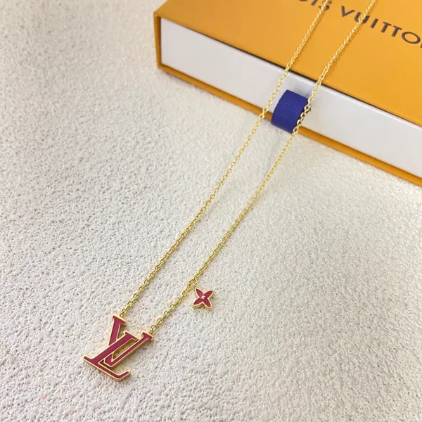 Louis Vuitton Star LV Enamel Pendant Necklace Red and Gold-Tone product view 2