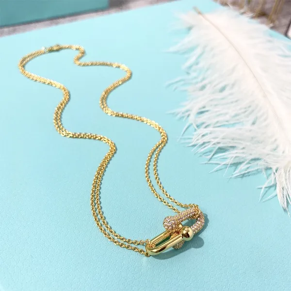 Tiffany  Co. Double Horseshoe Pavé-Effect Clasp Necklace Gold-Tone product photo