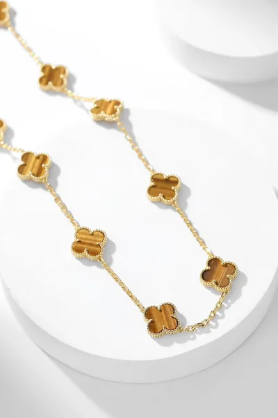 Van Cleef  Arpels Alhambra Brown Ten-Motif Gold-Tone Necklace product view 3