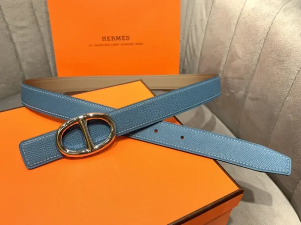 Hermès Blue/Taupe Reversible Belt with Silver-Tone Oval Buckle product photo