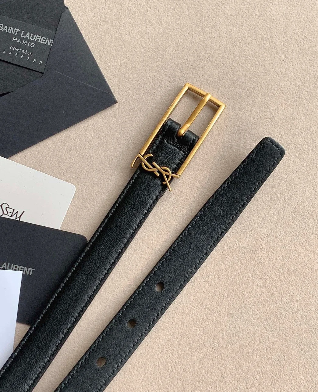 Saint Laurent New Cassandre Buckle Belt 20MM In Black Leather product view 6