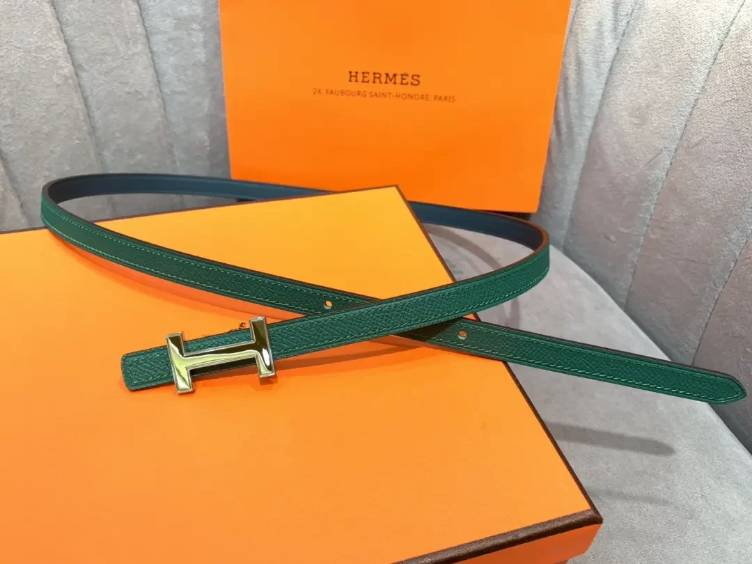 Hermès Green/Black Reversible Belt with Silver-Tone Slim H Buckle product view 3