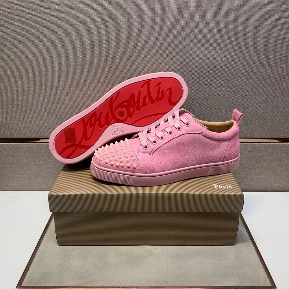 Christian Louboutin Louis Junior Spikes Suede-Effect Sneakers Pink product view 7