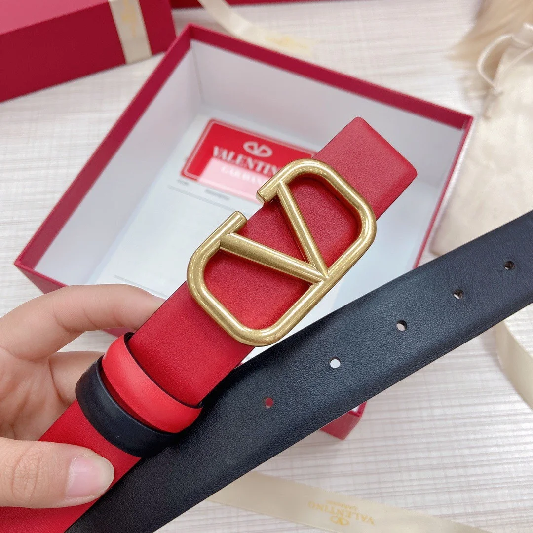 Valentino VLogo Reversible Belt 30mm in Black and Red Calfskin product view 3