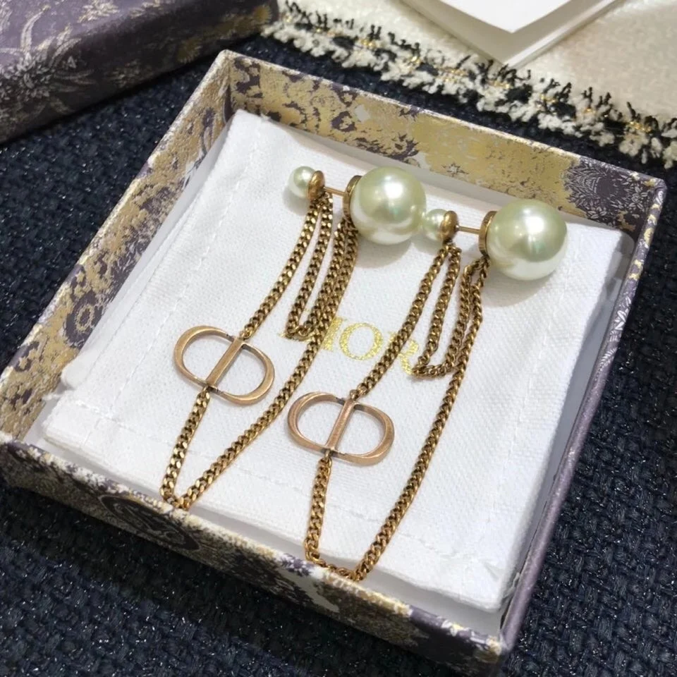 Dior Tribales CD Earrings In Antique Gold-Finish Metal and Pearl-Effect Details product view 6