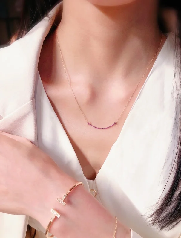 Tiffany  Co. Pink Pavé-Effect Smile Necklace Rose-Tone product view 2