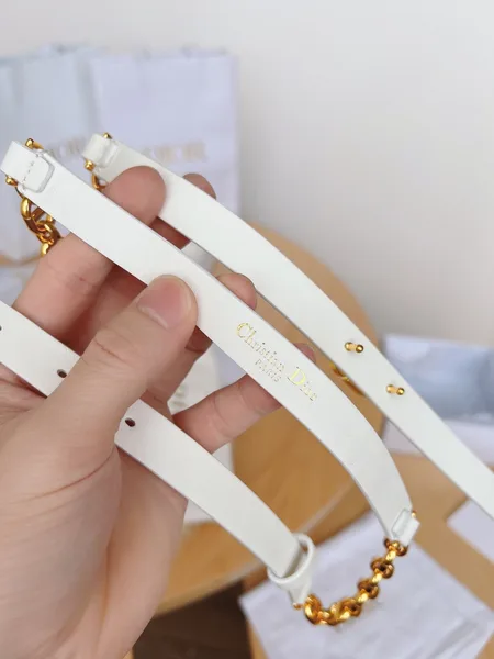 Dior Caro 15MM Belt in White Calfskin and Chain product view 2