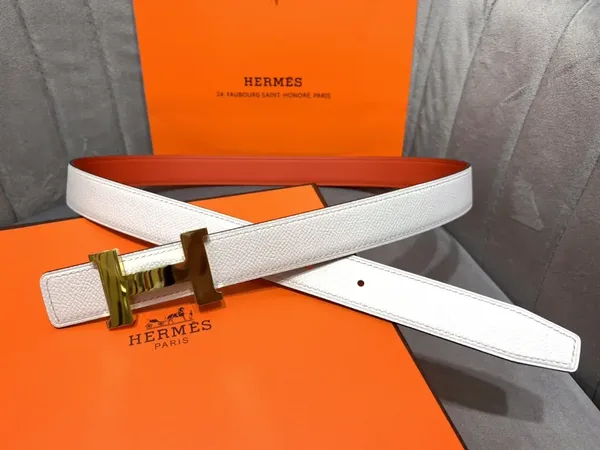 Hermès White/Red Reversible Belt with Gold-Tone Wide H Buckle product view 3