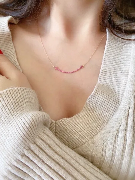 Tiffany  Co. Pink Pavé-Effect Smile Necklace Rose-Tone product view 3