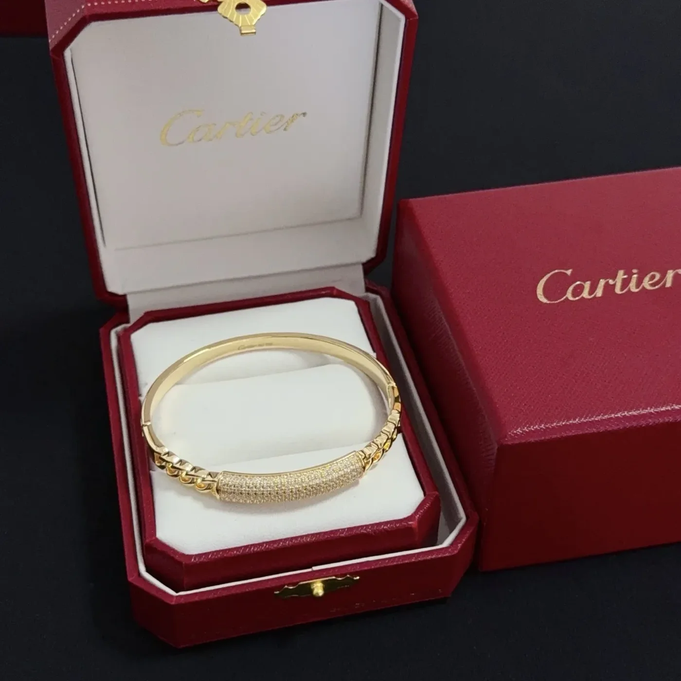 Cartier Gold-Tone Chain-Link Bangle with Pave-Effect Panel product view 1