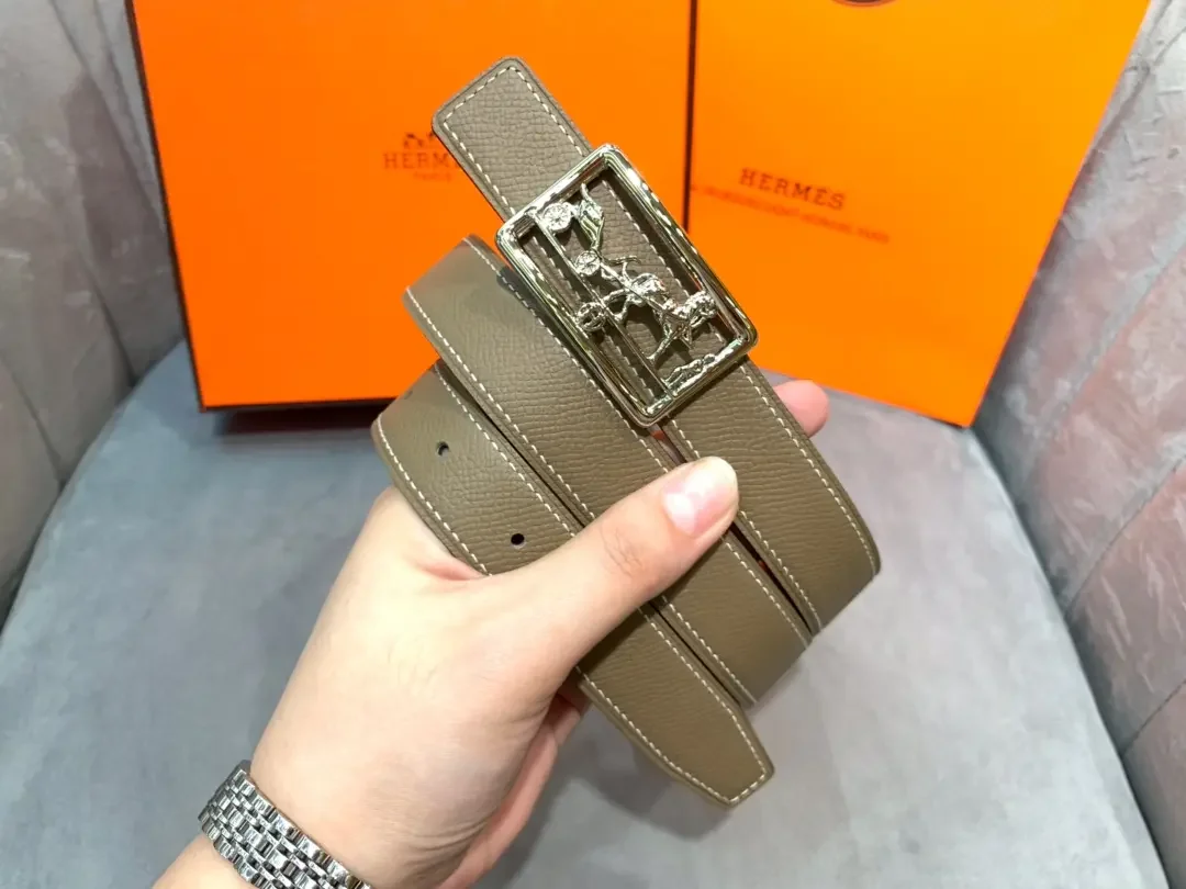 Hermès Taupe/Black Reversible Belt with Silver-Tone Horse-and-Carriage Buckle product view 4