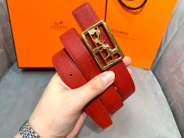 Hermès Red/Bright Pink Reversible Belt with Gold-Tone Horse-and-Carriage Buckle product view 4