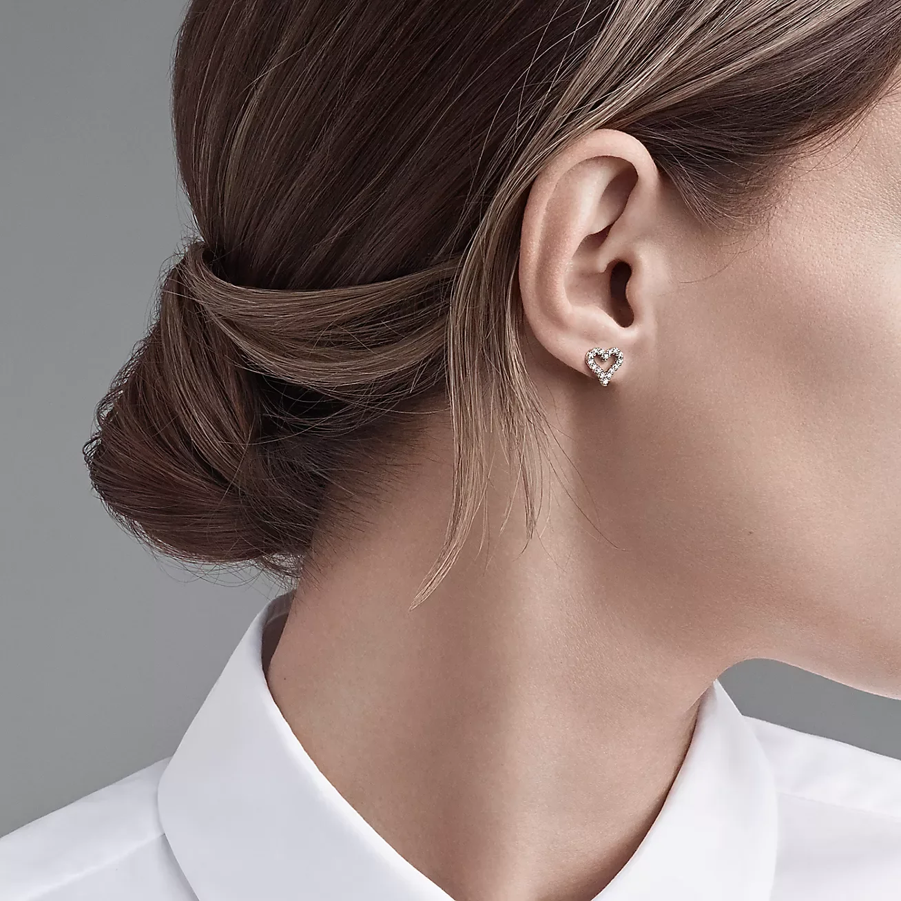 Tiffany  Co. Pavé-Effect Open Heart Stud Earrings Silver-Tone product view 5