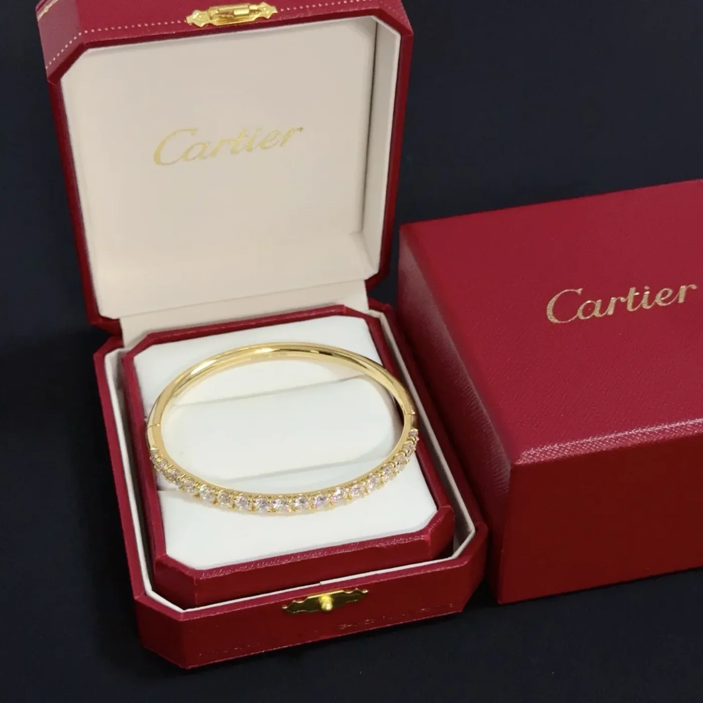 Cartier Gold-Tone Bangle with Rectangular Crystal-Effect Details product view 1