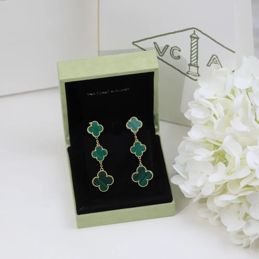 Van Cleef  Arpels Alhambra Green Three-Motif Gold-Tone Drop Earrings product view 7
