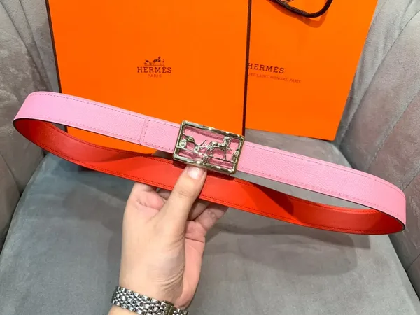 Hermès Pink/Red Reversible Belt with Silver-Tone Horse-and-Carriage Buckle product view 6