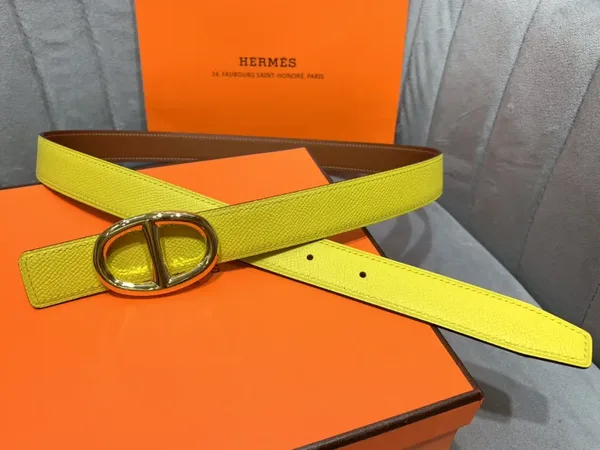Hermès Yellow/Brown Reversible Belt with Gold-Tone Oval Buckle product photo