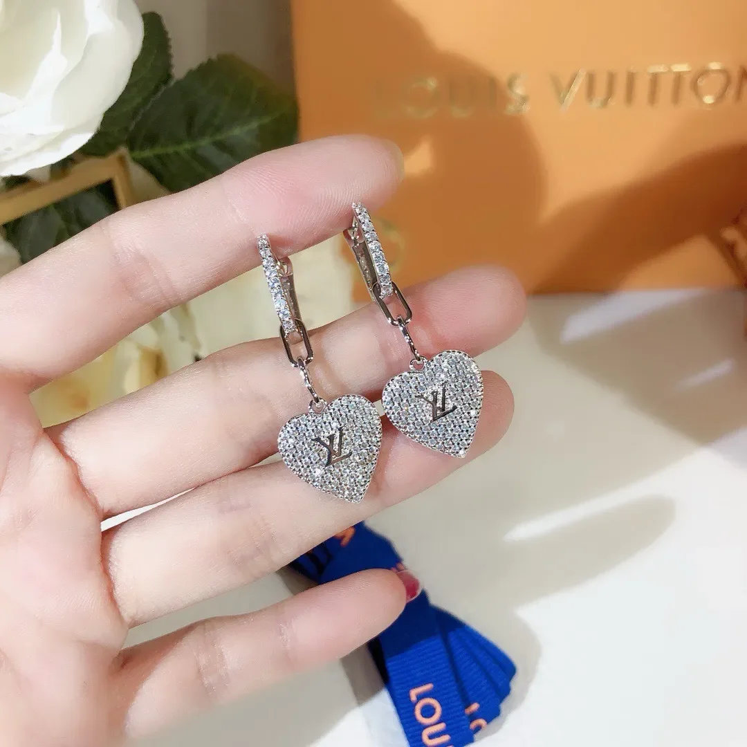 Louis Vuitton Pavé Heart Drop Hoop Earrings Silver-Tone product view 1