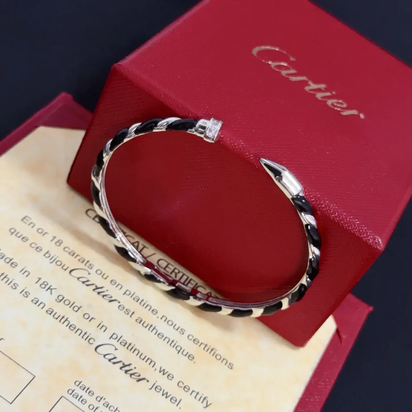 Cartier Silver-Tone Twisted Nail Cuff with Black Details product view 7