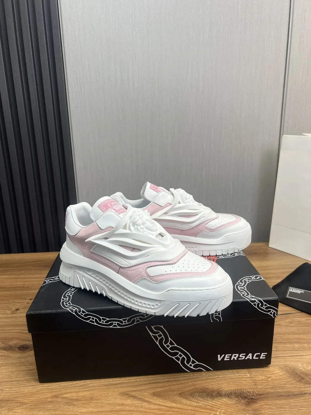 Versace Leather Sneakers White Pink product view 3