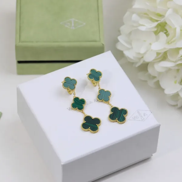 Van Cleef  Arpels Alhambra Green Three-Motif Gold-Tone Drop Earrings product view 6