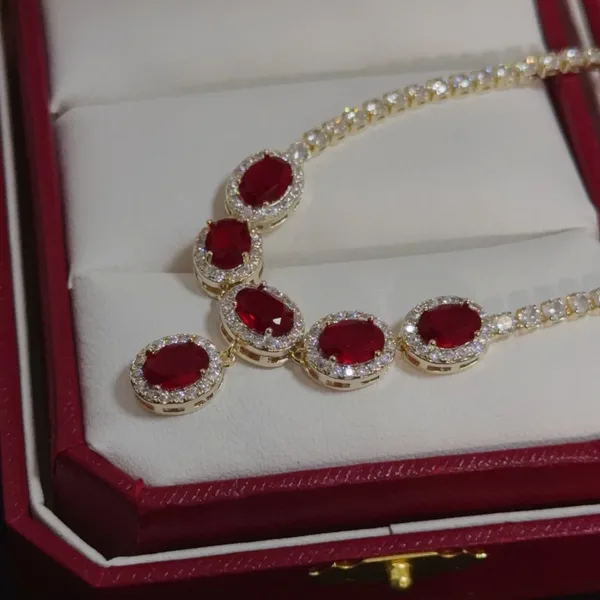 Cartier Red Multi-Stone Gold-Tone Pendant Necklace product view 3