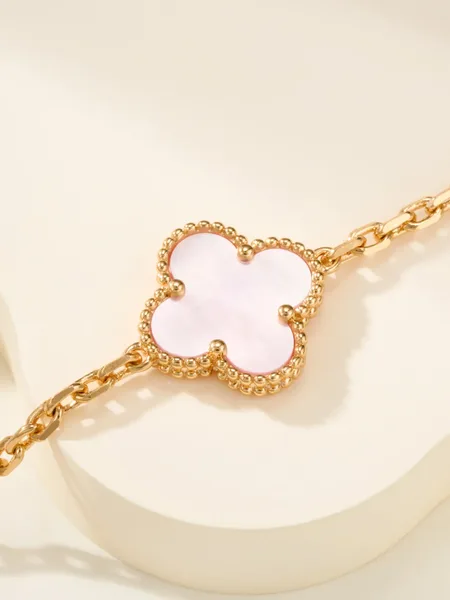 Van Cleef  Arpels Alhambra Pale Pink Clover and Gold-Tone Knot Bracelet product view 5
