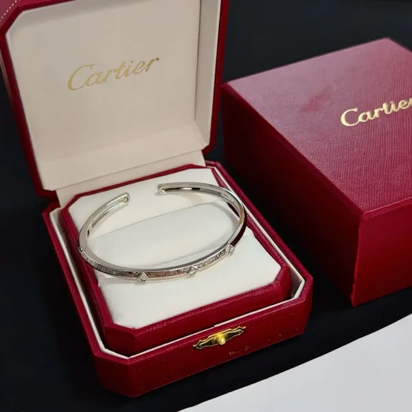 Cartier Silver-Tone Polished Open Cuff with Pave-Effect Ends product photo