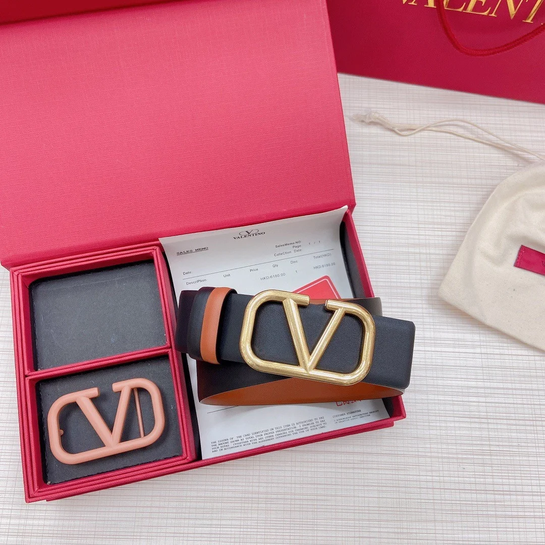 Valentino VLogo Reversible Belt 40mm in Brown and Black Calfskin product view 3