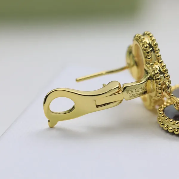 Van Cleef  Arpels Alhambra Green and Pave-Effect Three-Motif Gold-Tone Drop Earrings product view 8