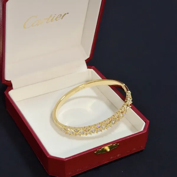 Cartier Gold-Tone Textured Bangle with Teardrop Crystal-Effect Details product view 4