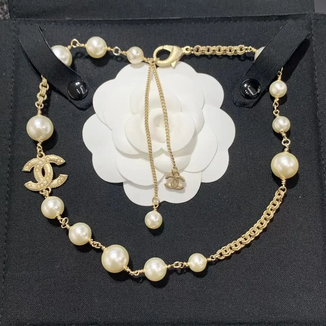 Chanel CC Pearl-Effect Choker Necklace Gold-Tone product view 1