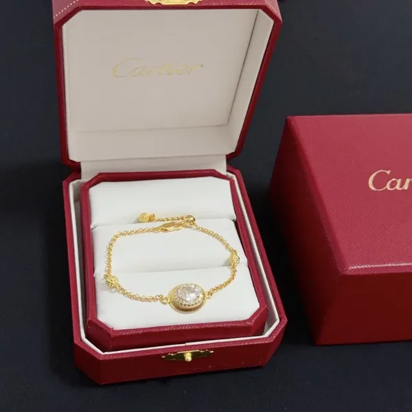 Cartier Gold-Tone Chain Bracelet with Round Pave-Effect Center product photo