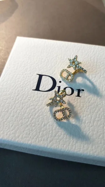 Dior Clair D Lune Earrings In Gold-Finish Metal and White Crystals product view 2