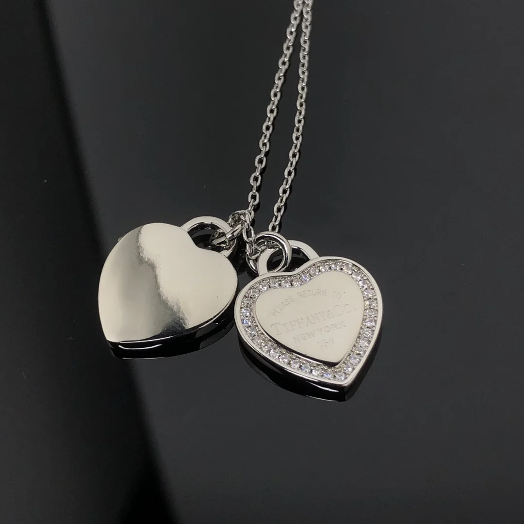 Tiffany  Co. Double Heart Pavé-Effect Necklace Silver-Tone product view 1