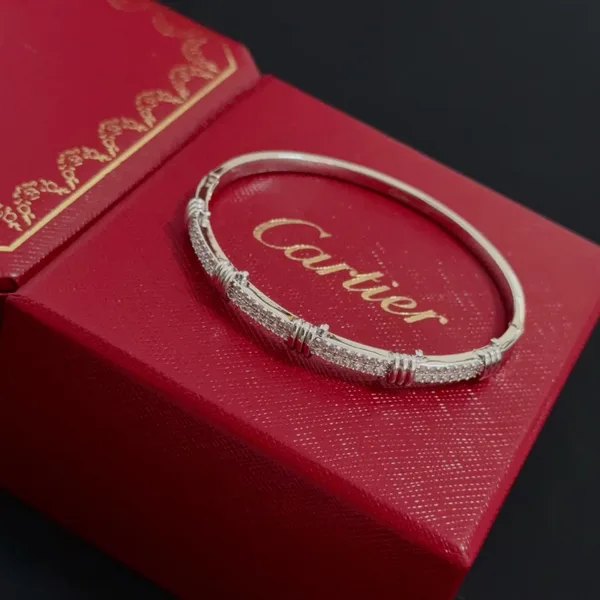 Cartier Silver-Tone Textured Bangle with Pave-Effect Details product view 5