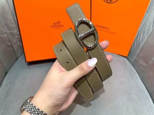 Hermès Taupe/Black Reversible Belt with Silver-Tone Oval Buckle product view 6