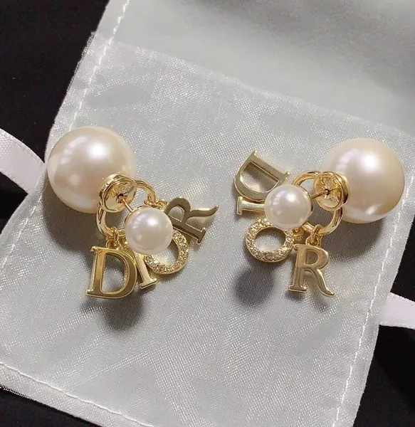 Dior Tribales Letter-Charm Earrings — Gold-Tone with Pearl-Effect Details product view 2