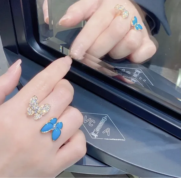 Van Cleef  Arpels Two Butterfly Blue and Gold-Tone Open Ring product view 2