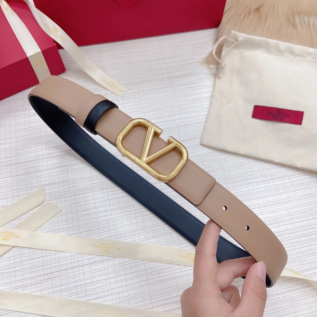 Valentino VLogo Reversible Belt 30mm in Beige and Black Calfskin product view 5