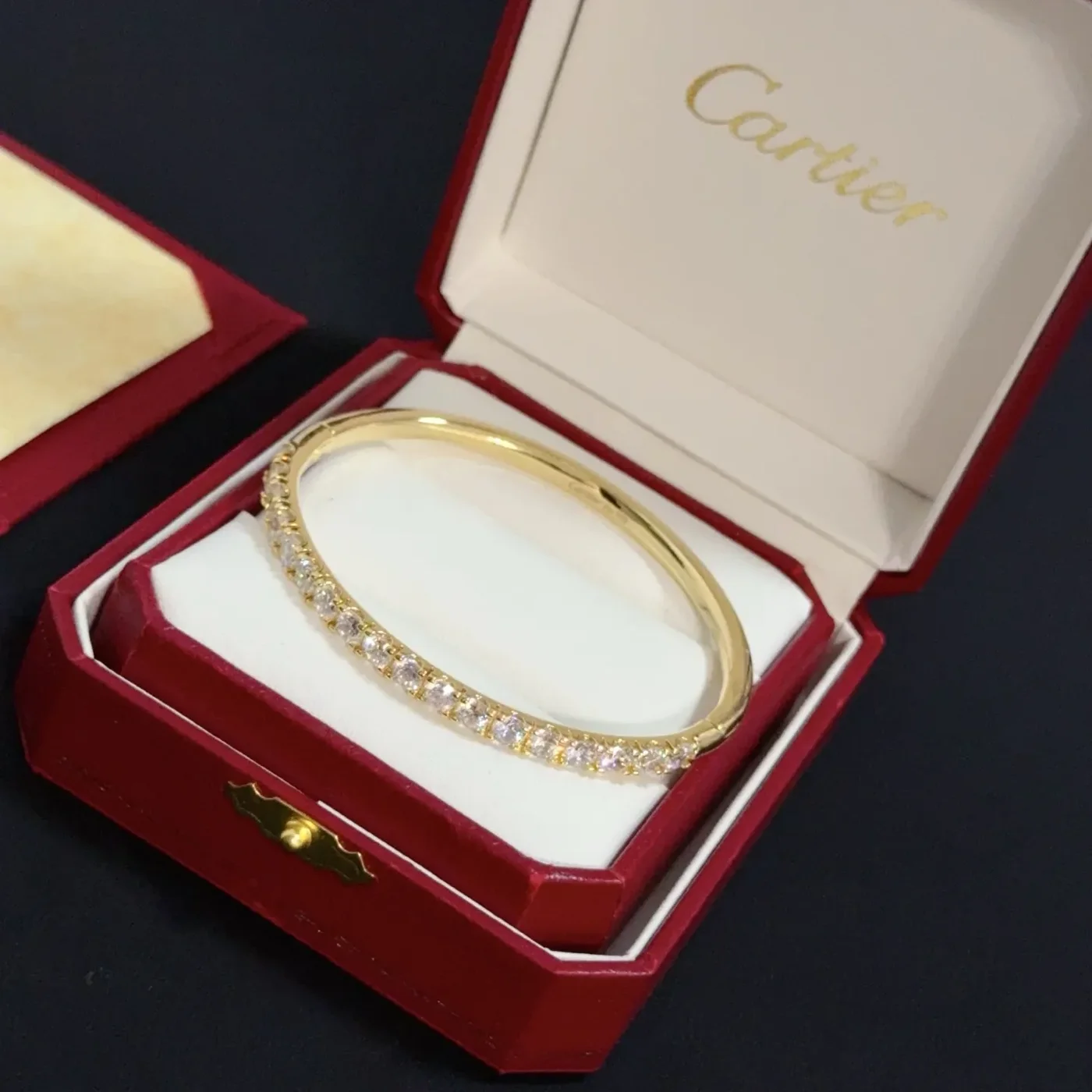 Cartier Gold-Tone Bangle with Rectangular Crystal-Effect Details product view 2